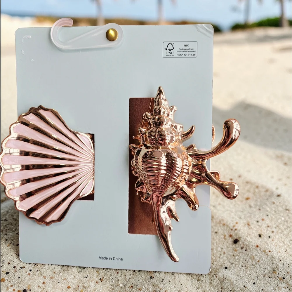 NEW Piper K Set Of 2 Metal Seashell Claw Clips Double-Sided 4 & 3 Inches NWT